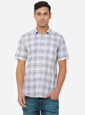 White & Grey Checked Slim Fit Casual Shirt | JadeBlue