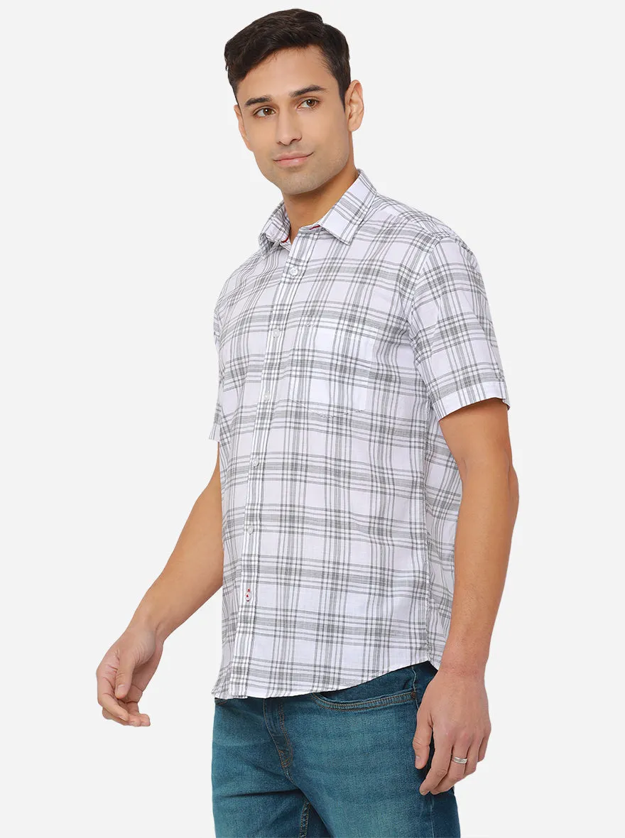 White & Grey Checked Slim Fit Casual Shirt | JadeBlue
