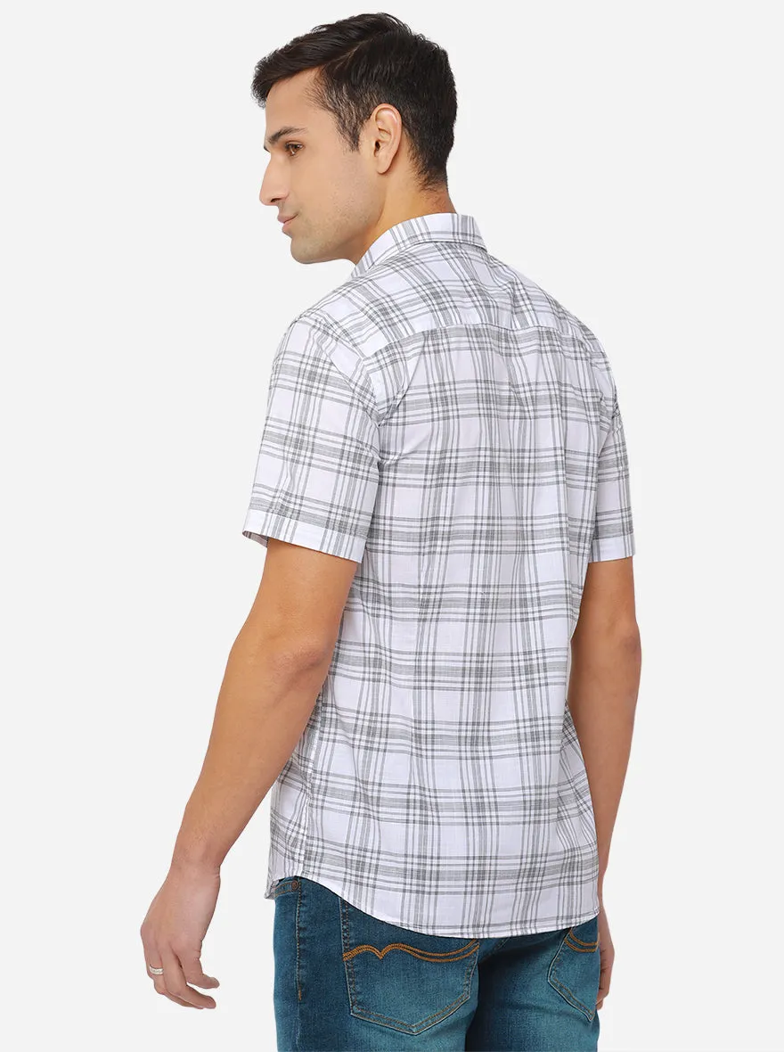 White & Grey Checked Slim Fit Casual Shirt | JadeBlue
