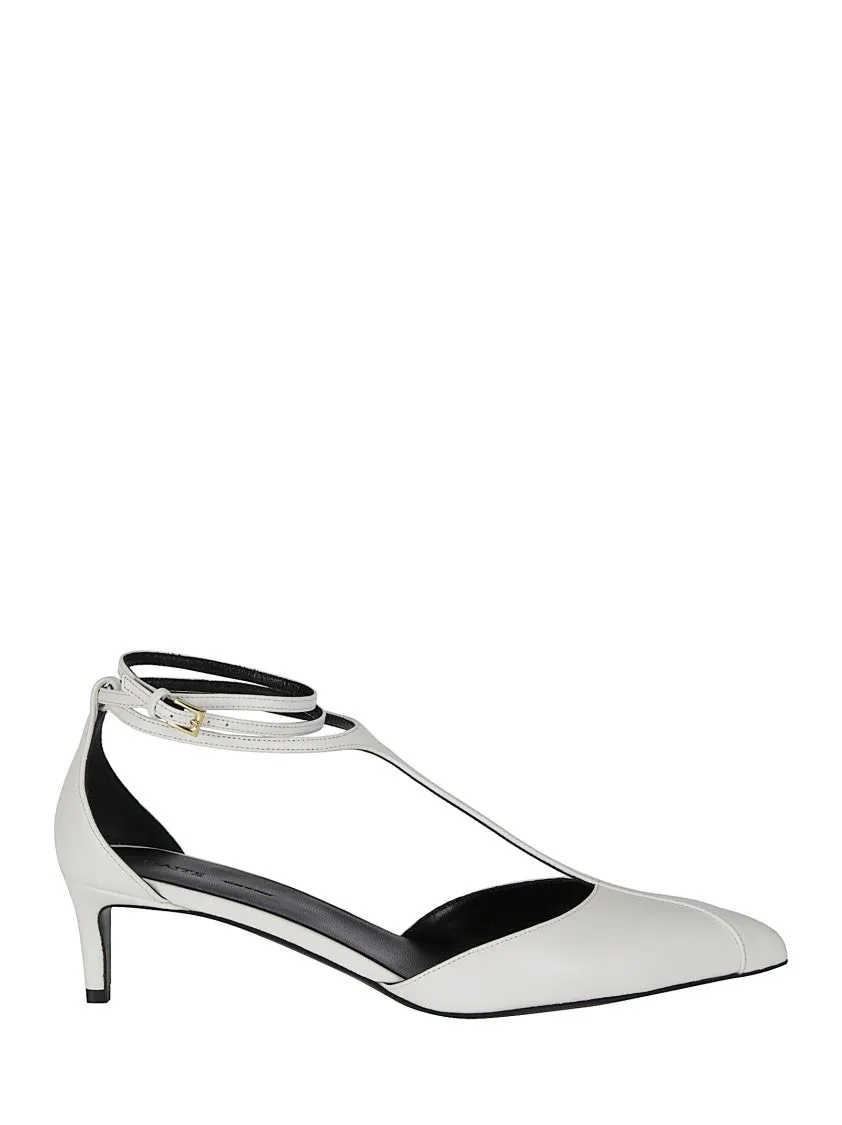 White Leather Low Heel Sandal