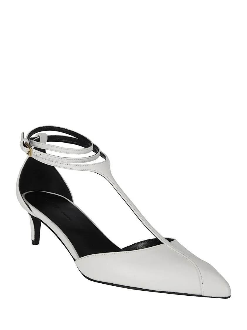 White Leather Low Heel Sandal