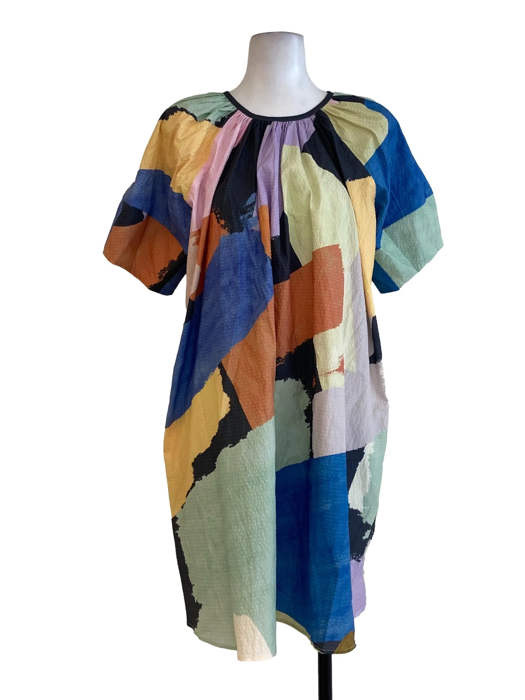 White Luxury Print Accordion Baggy Dress