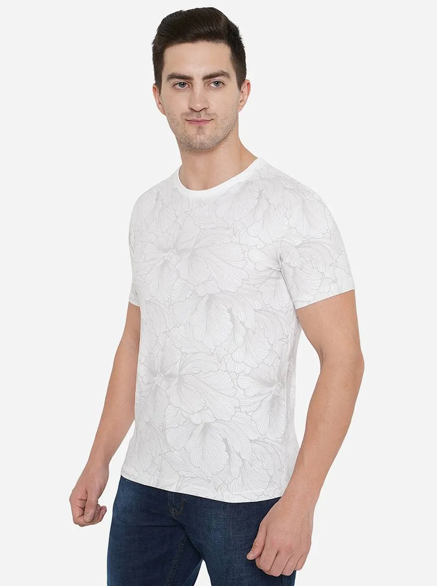 White Printed Slim Fit T-Shirt | JadeBlue