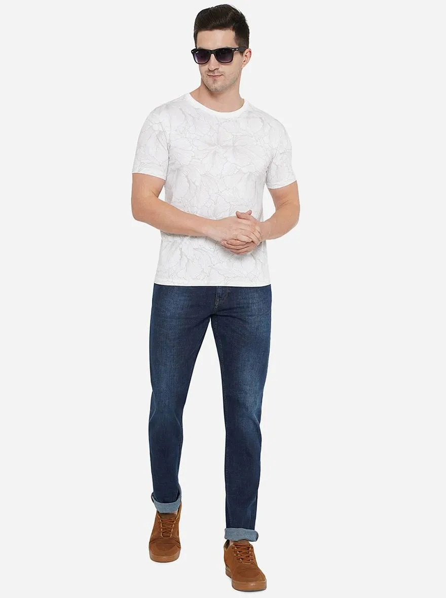 White Printed Slim Fit T-Shirt | JadeBlue