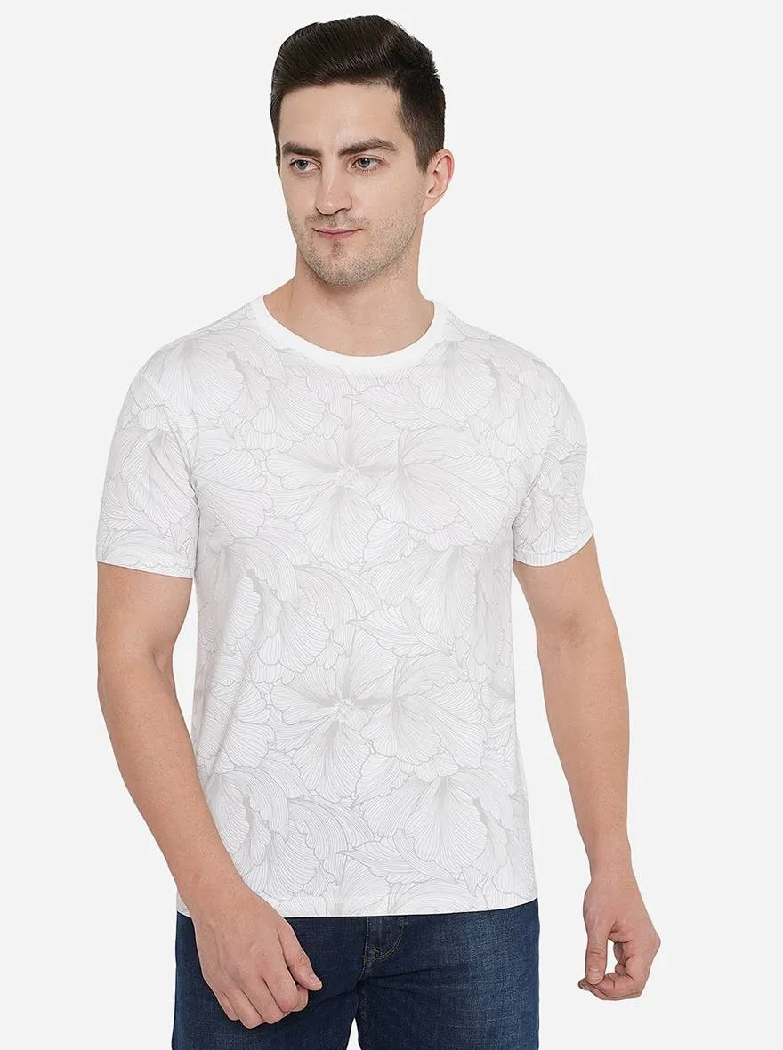 White Printed Slim Fit T-Shirt | JadeBlue