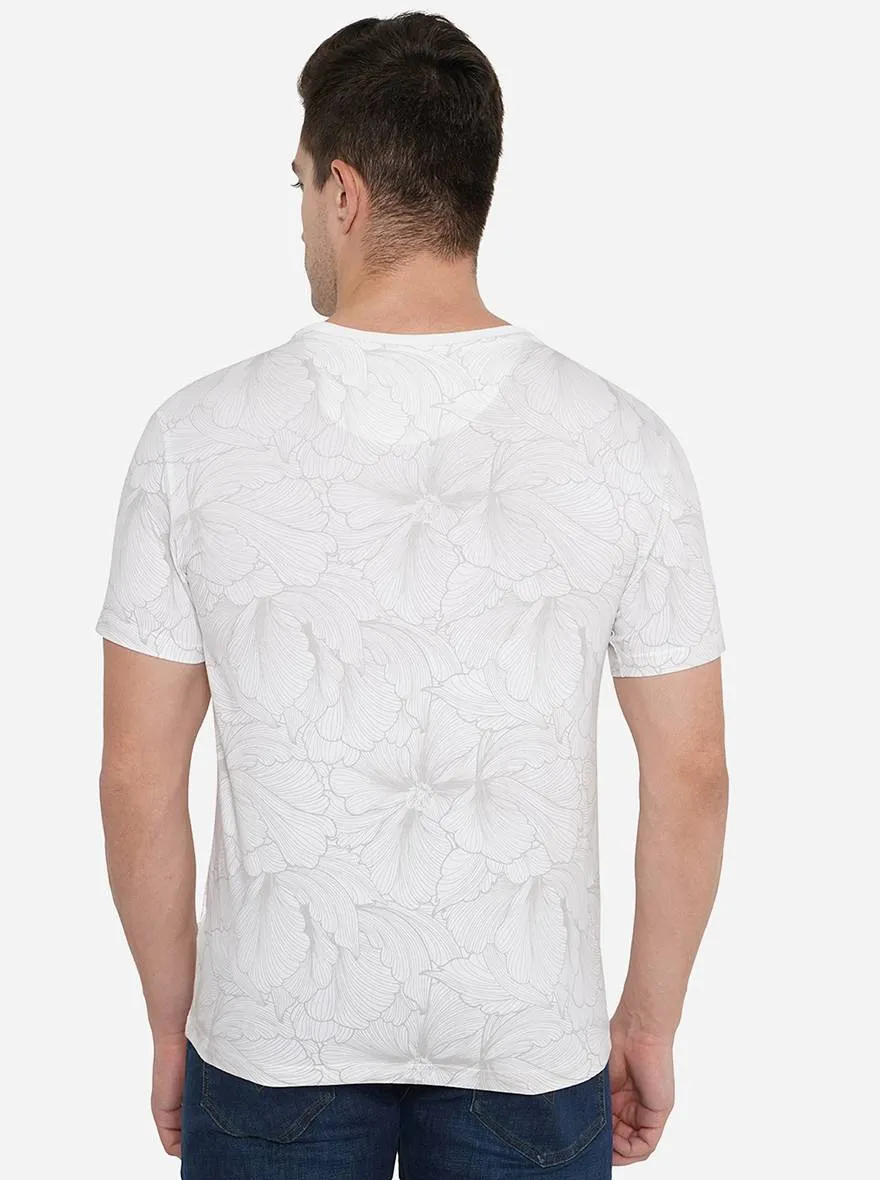 White Printed Slim Fit T-Shirt | JadeBlue