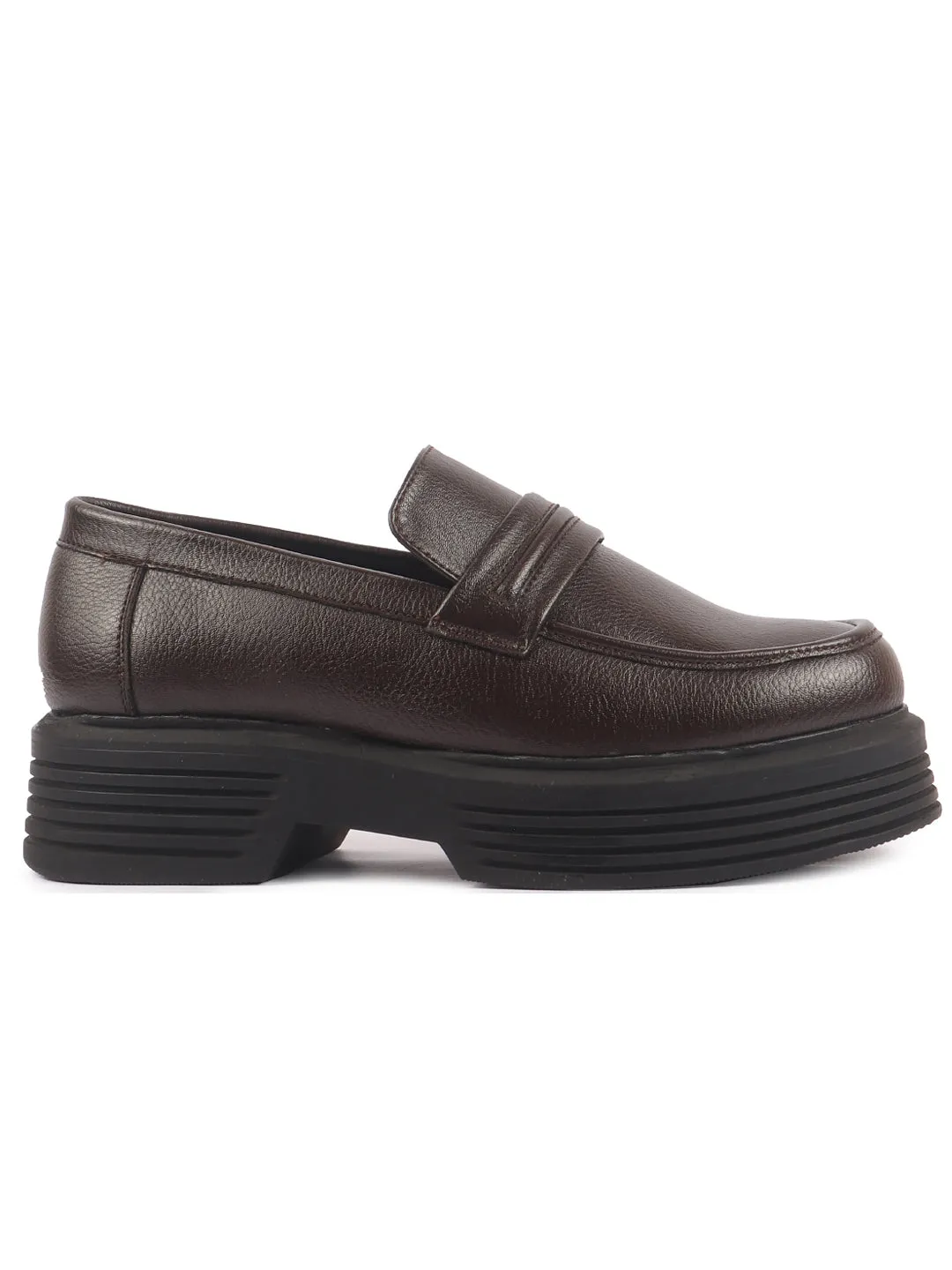 Women Brown Height Enhancer Formal Office Classic Slip On Shoes|Office Meeting Slip On Shoe|Memory Cushioned Footbed