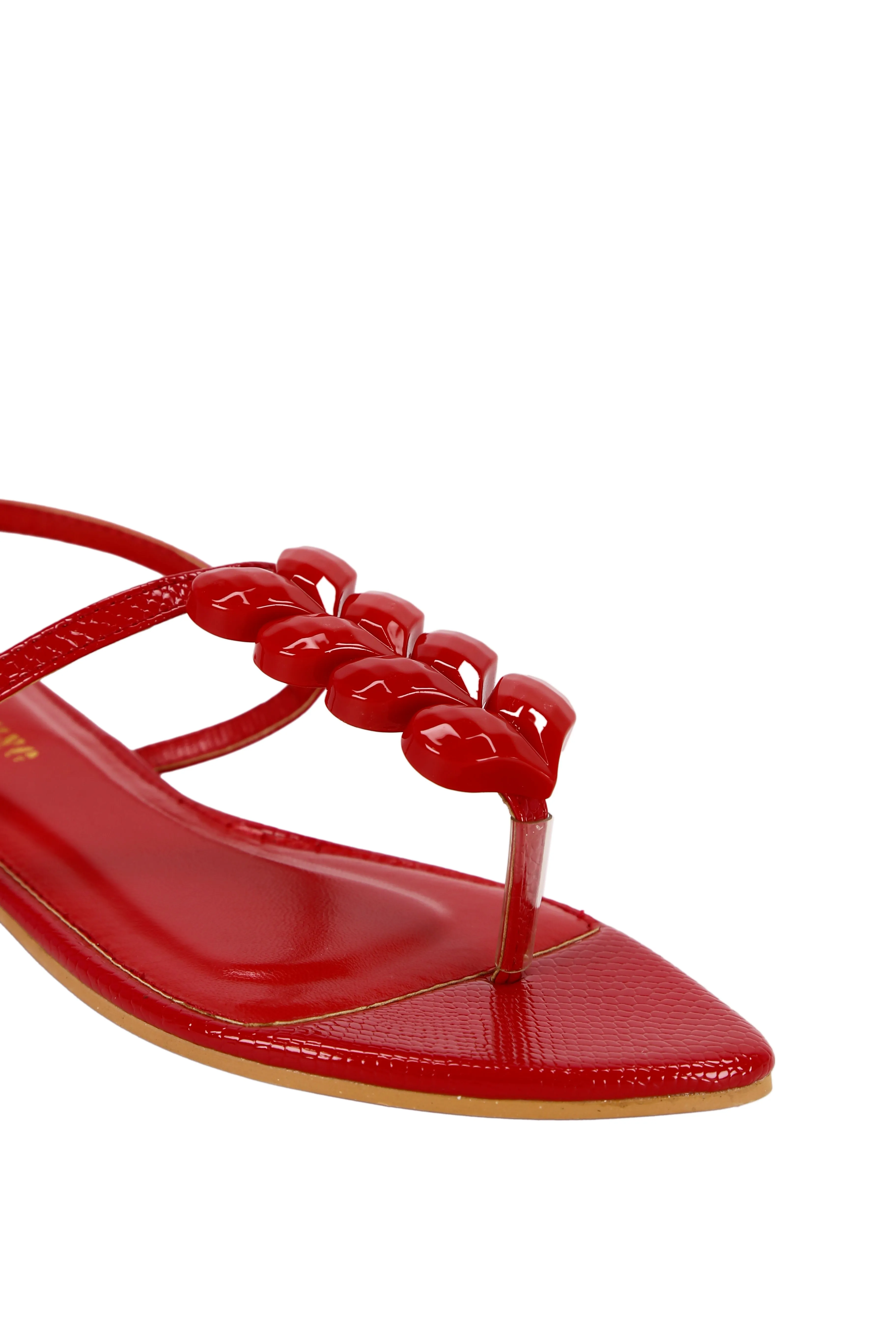 Women's Elegant Heart-Shaped Buckle Decoration Red Snake Pattern Fabric Fashionable Flats With Peep Toe And Thin Strap, Suitable For Daily Wear And Parties 9631-2