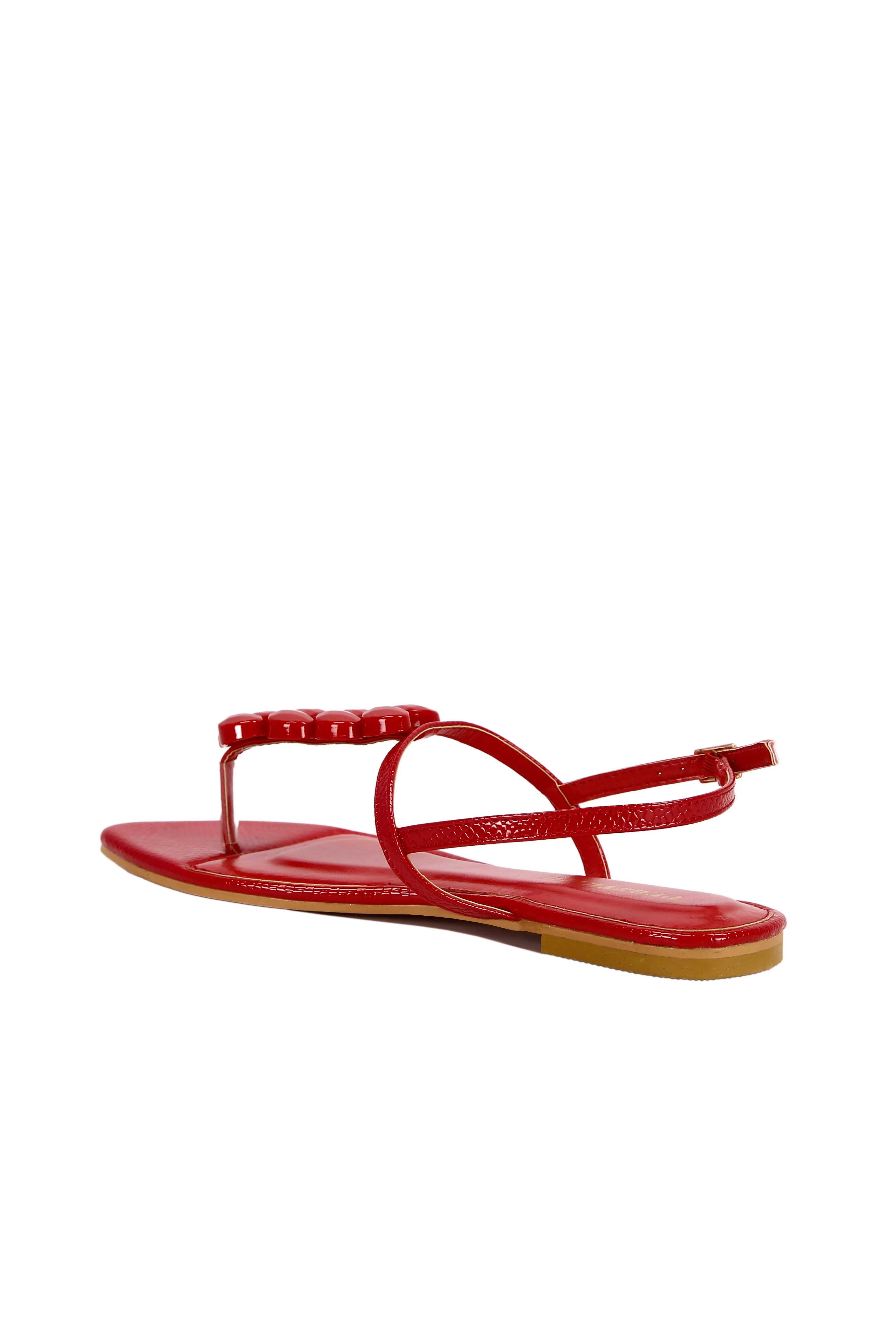 Women's Elegant Heart-Shaped Buckle Decoration Red Snake Pattern Fabric Fashionable Flats With Peep Toe And Thin Strap, Suitable For Daily Wear And Parties 9631-2
