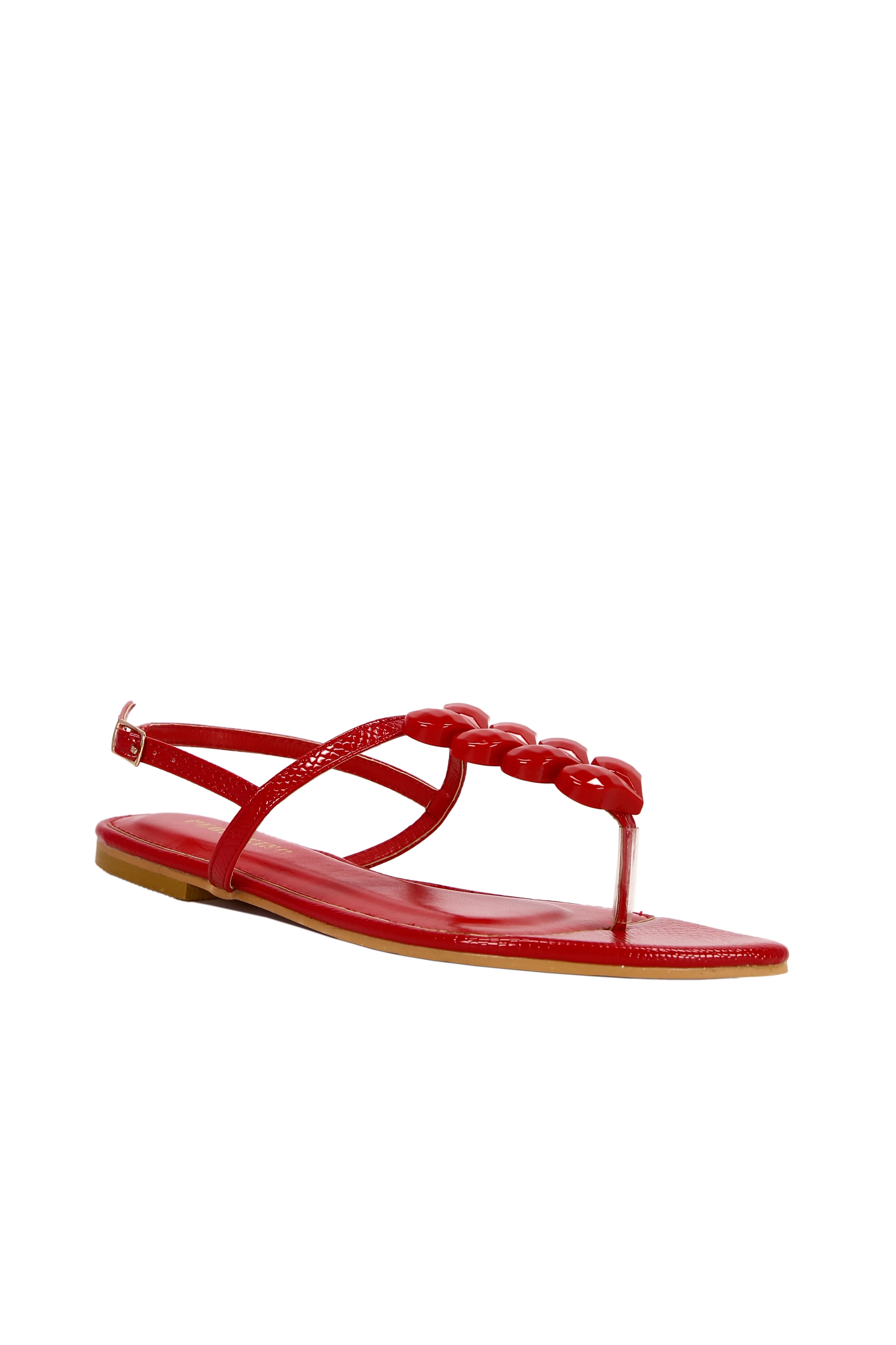 Women's Elegant Heart-Shaped Buckle Decoration Red Snake Pattern Fabric Fashionable Flats With Peep Toe And Thin Strap, Suitable For Daily Wear And Parties 9631-2