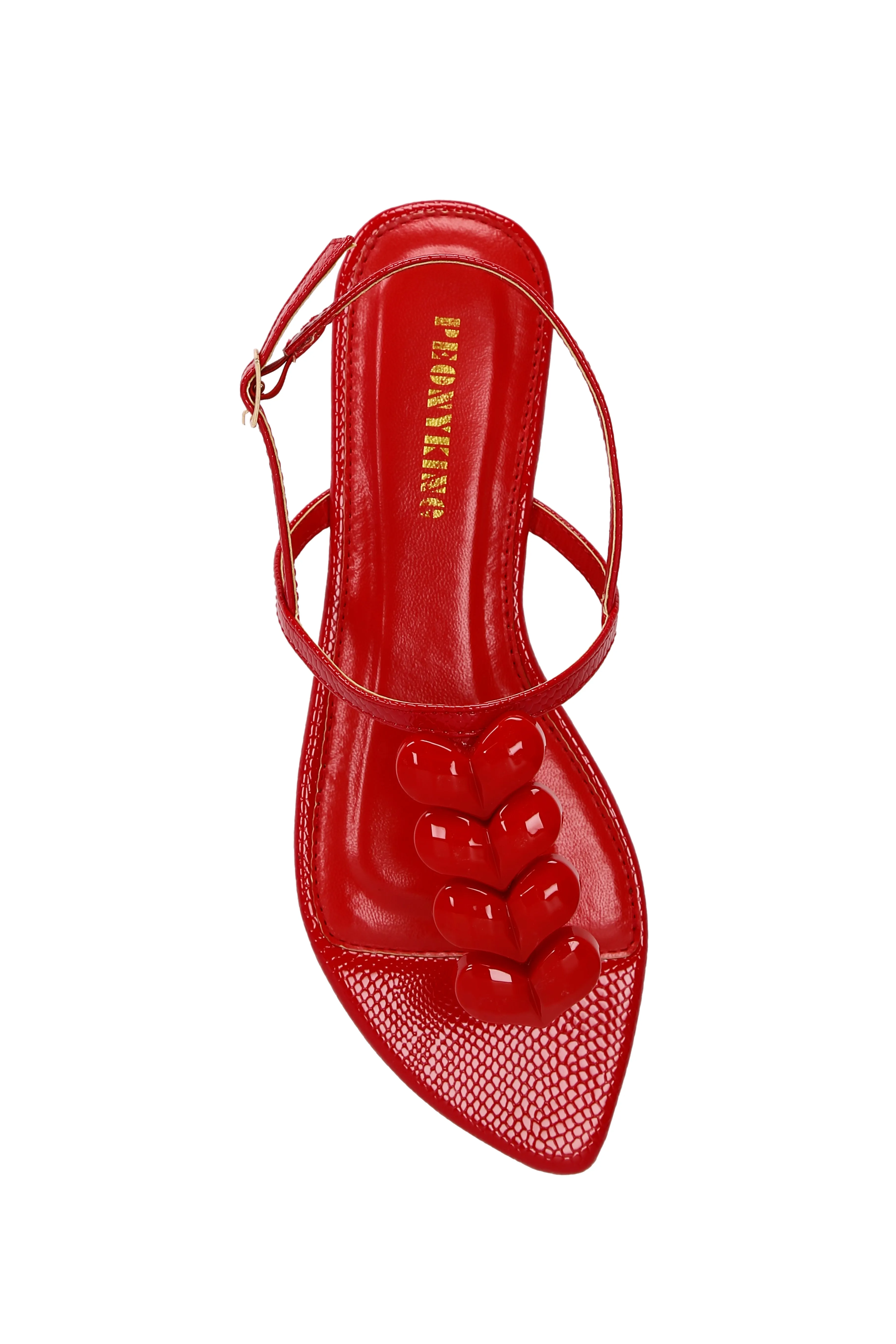 Women's Elegant Heart-Shaped Buckle Decoration Red Snake Pattern Fabric Fashionable Flats With Peep Toe And Thin Strap, Suitable For Daily Wear And Parties 9631-2