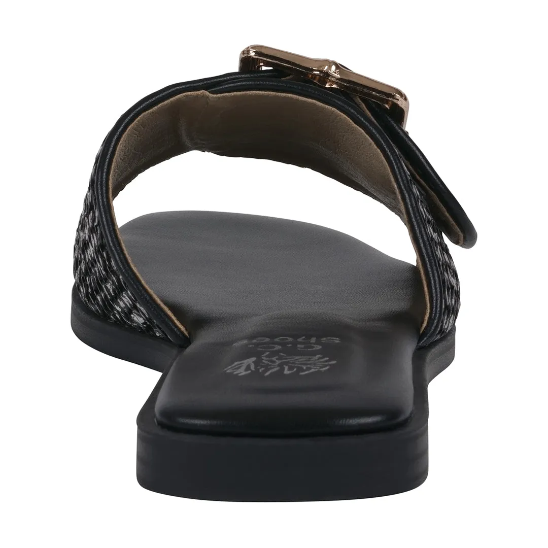 Women's Indie Black Woven Buckle Flat Sandals