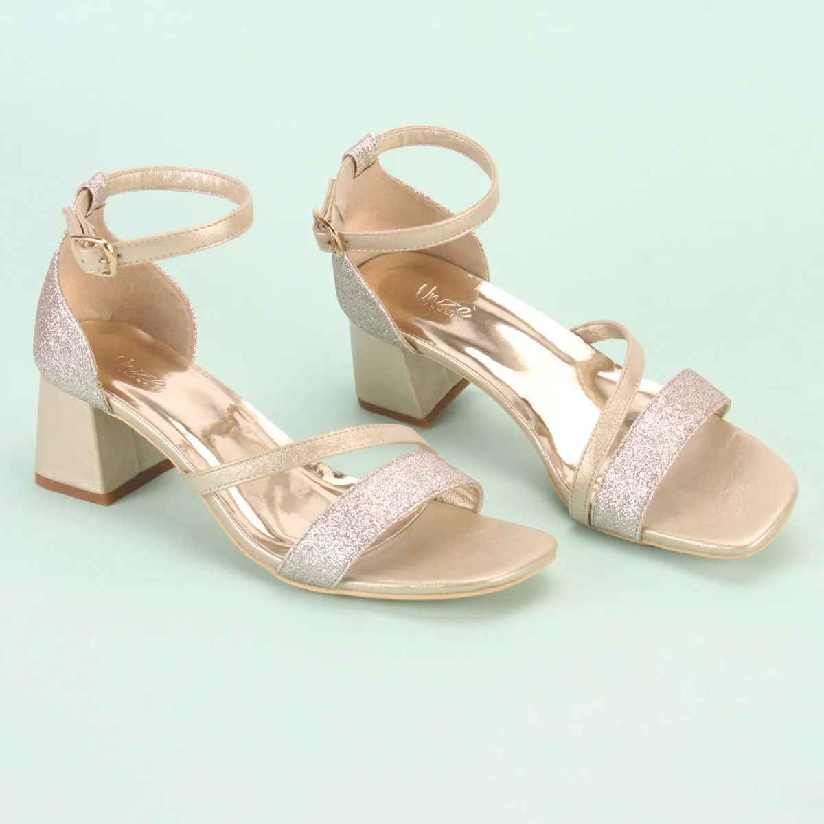 Womens "KAPUA" Shimmery Block Heel Sandals