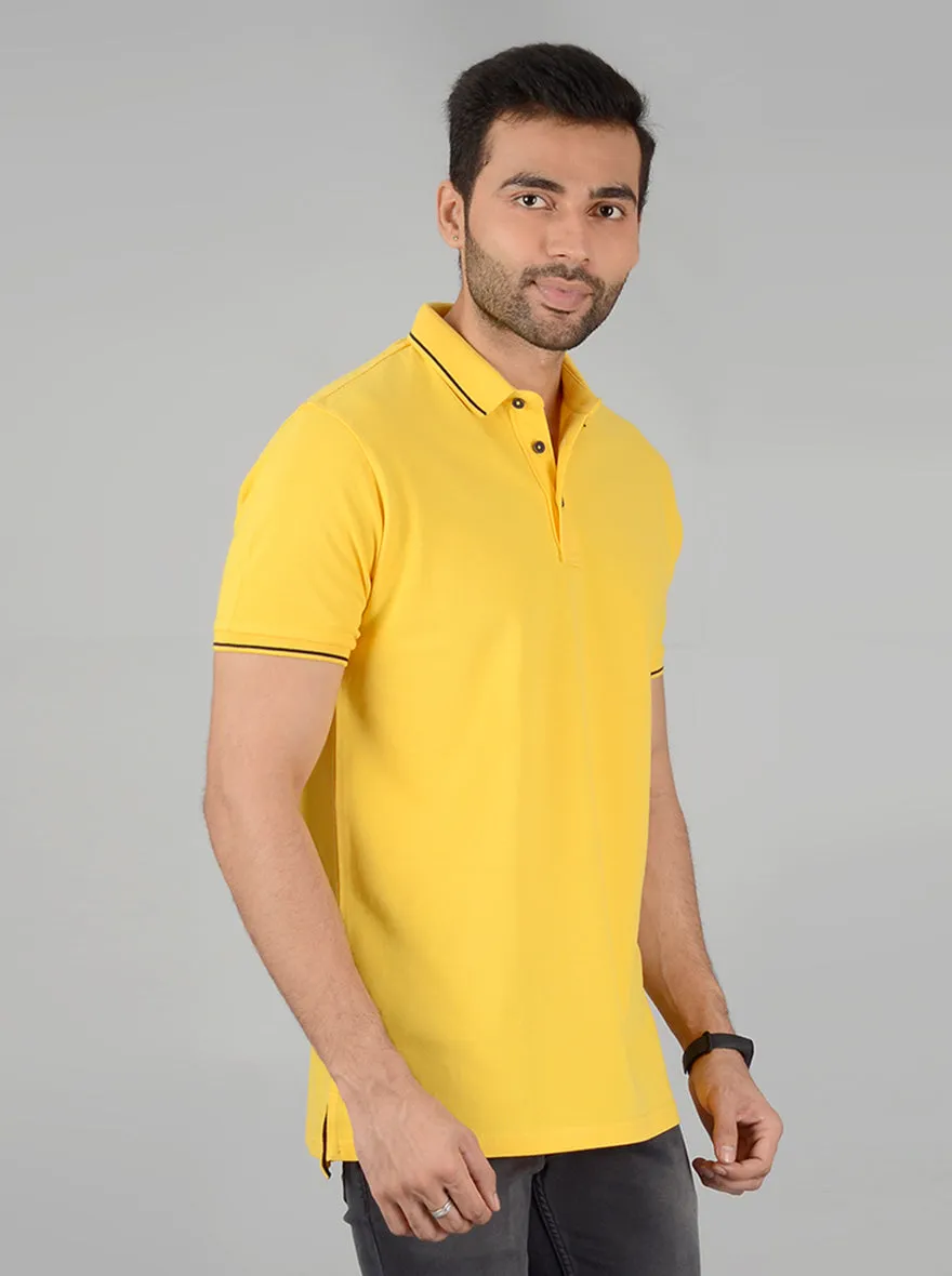 Yellow Solid Slim Fit Polo T-Shirt | JadeBlue