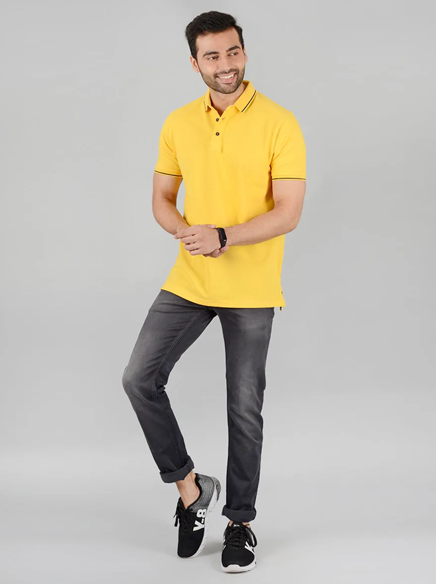 Yellow Solid Slim Fit Polo T-Shirt | JadeBlue