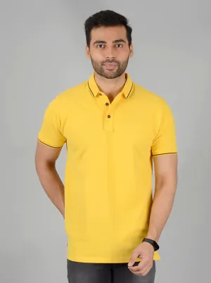Yellow Solid Slim Fit Polo T-Shirt | JadeBlue