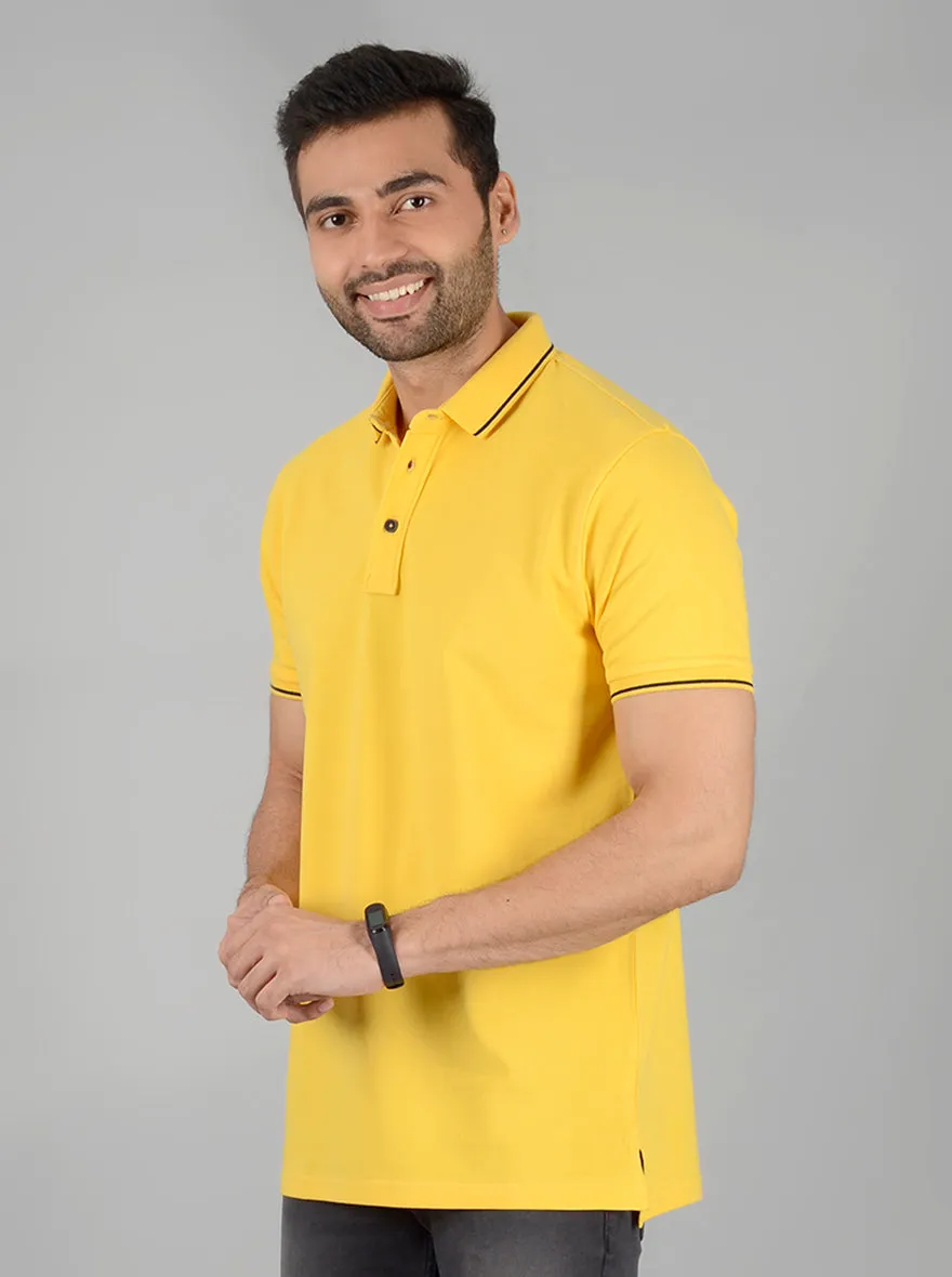 Yellow Solid Slim Fit Polo T-Shirt | JadeBlue